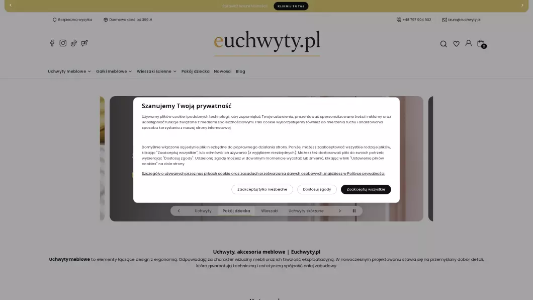 Uchwyty, akcesoria meblowe Warszawa | Euchwyty.pl - zrzut ekranu