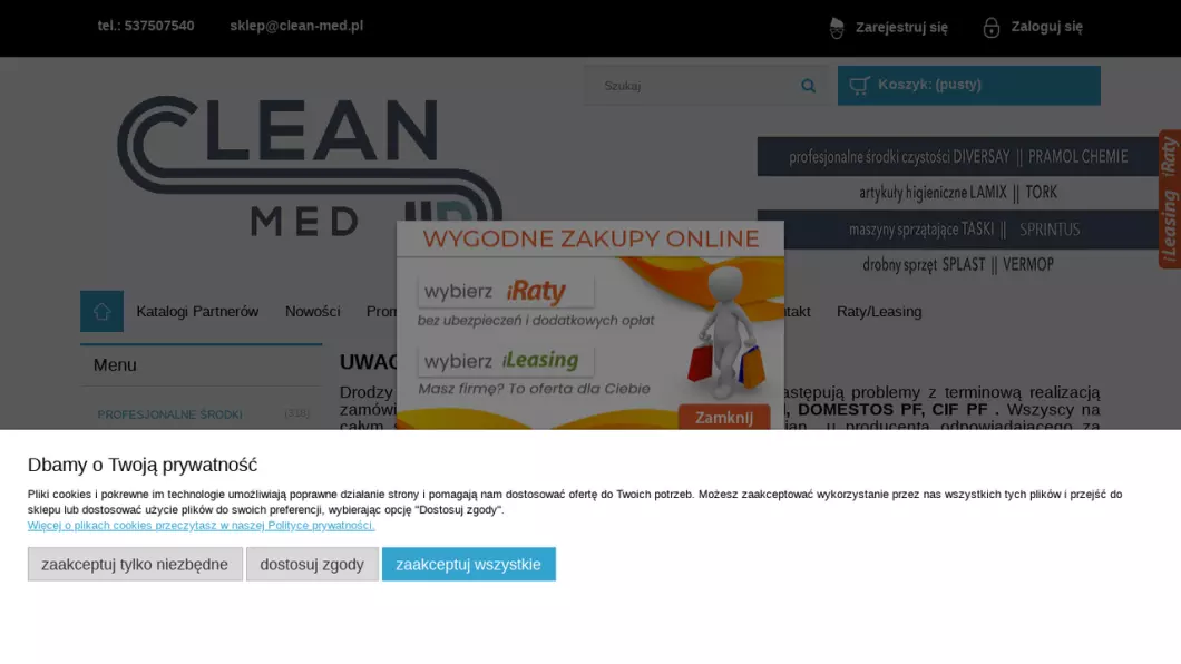 Profesjonalne środki czystości | Sklep internetowy Clean-Med - zrzut ekranu